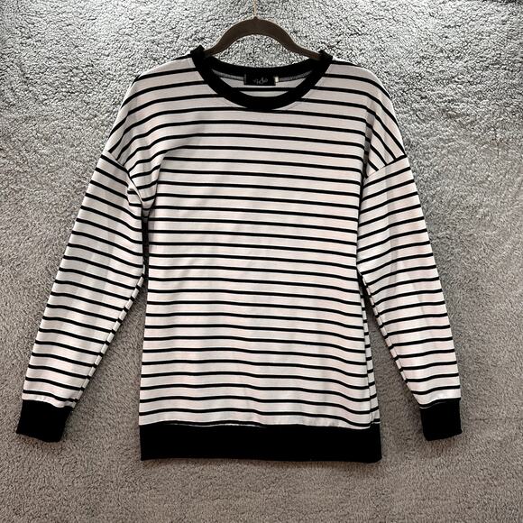 YOMOKO Women's Medium Black And White Striped Heart Elbow Design Love - Picture 1 of 9